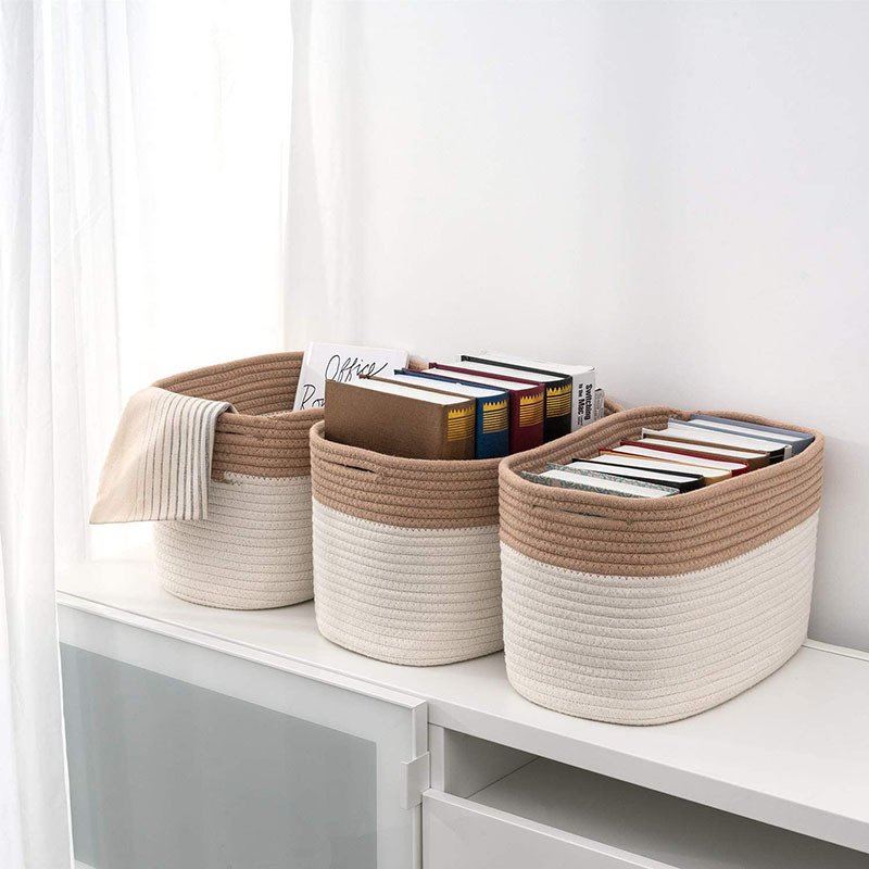 Cotton Rope Storage Basket Snack Rectangular Stora...